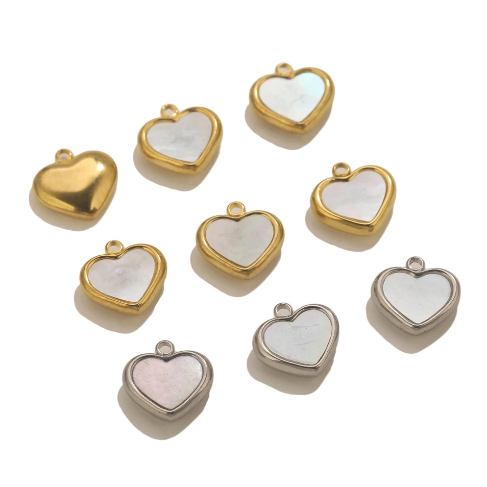 5 قطعة الفولاذ المقاوم للصدأ على شكل قلب اللؤلؤ قذيفة مناسبة عقد دي اي واي سوار قلادة صنع المجوهرات الإكسسوارات الحرفية بالجملة