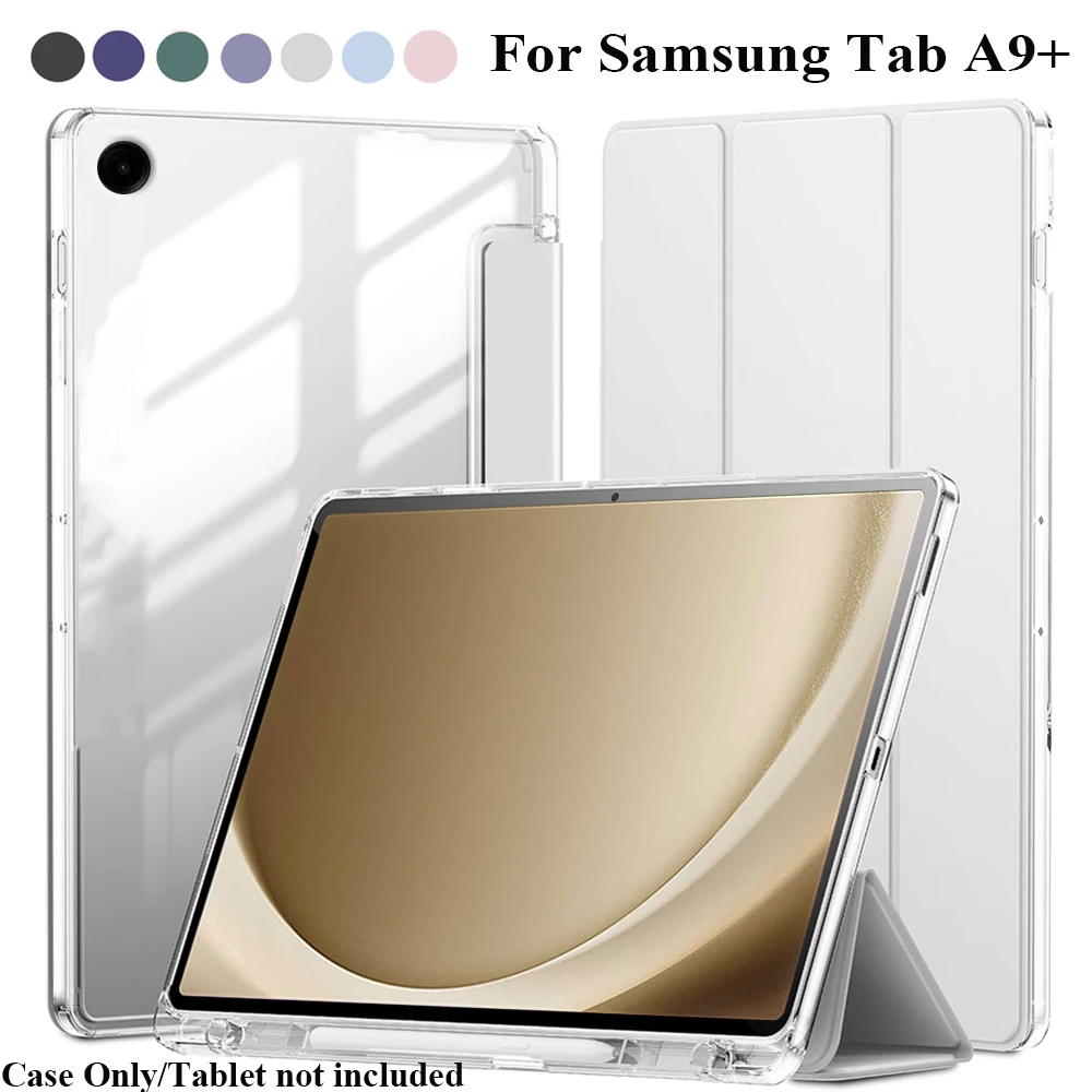 Klare Kristall-Tablet-Hülle für Samsung Tab A9 Plus/A9+ SM-X210/X215, Hybrid-Schutzhülle mit Stifthalter, Anti-Vergilbung