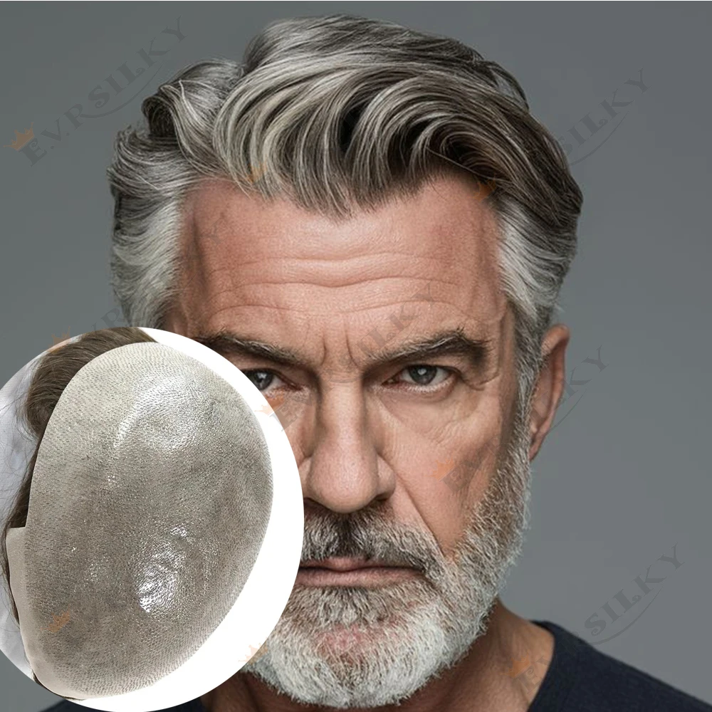 

1b40 1b80 Grey Old Man Ombre Blonde Wigs Durable 0.06mm Thin Skin Natural Hairline Full Vlooped Men Toupee 100%Human Hair System