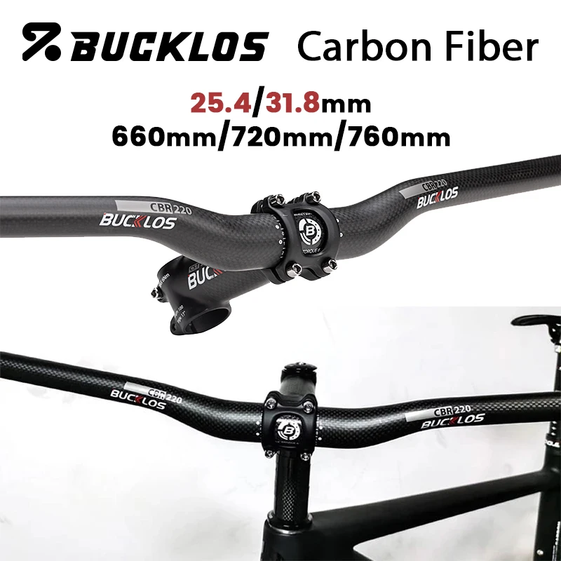 

BUCKLOS Carbon Mountain Bike Handlebar 25.4/31.8mm Bicycle Handle Bar Riser Flat 660/720/760mm Durable Bicycle Bar Bike Part