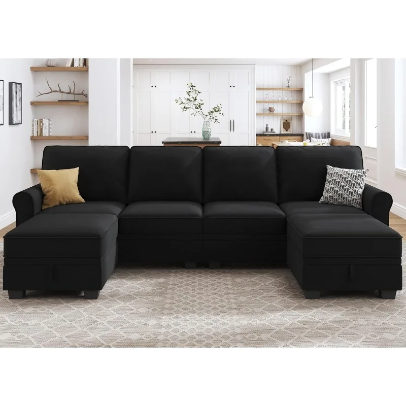 Sectional Sofa with Storage Seat Velvet U Shaped Sectional Couch with Reversible Chaise Convertible Sectional Couches