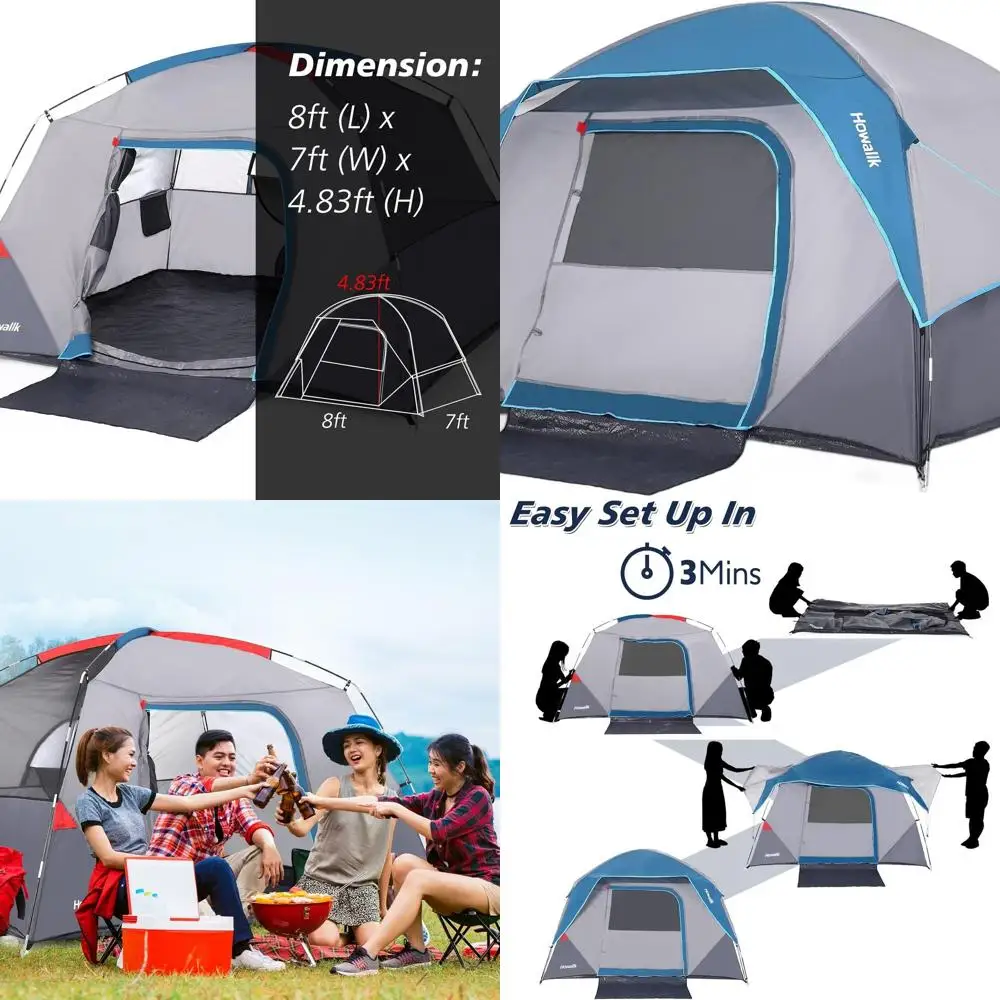 

Light Blue 4-6 Person Hiking Tent, Easy Setup for Camping, Backpacking, and Outdoor Travel