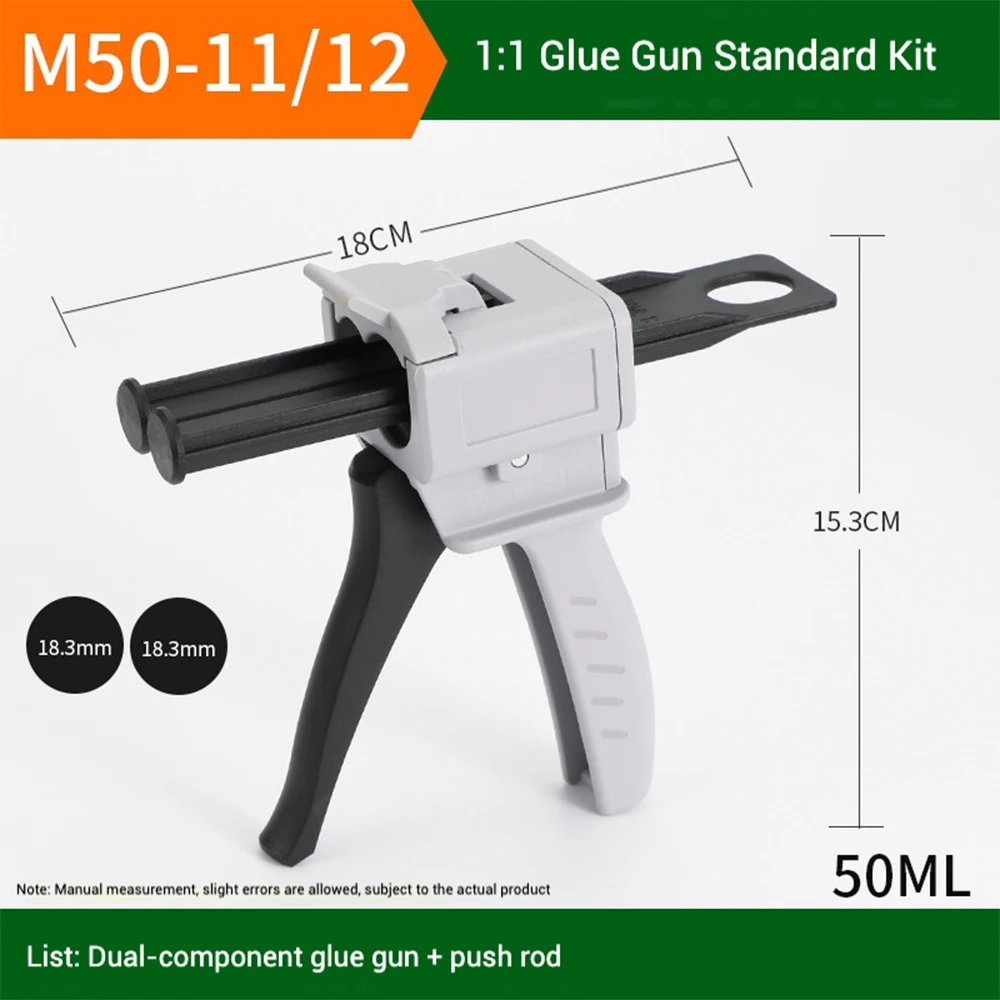 

Glue Gun 50ml Two Component AB Epoxy Adhesives Gun 1:1 2:1 10:1 Glue Adhensive Squeeze Mixed 1:1 Manual Caulking Gun Dispenser