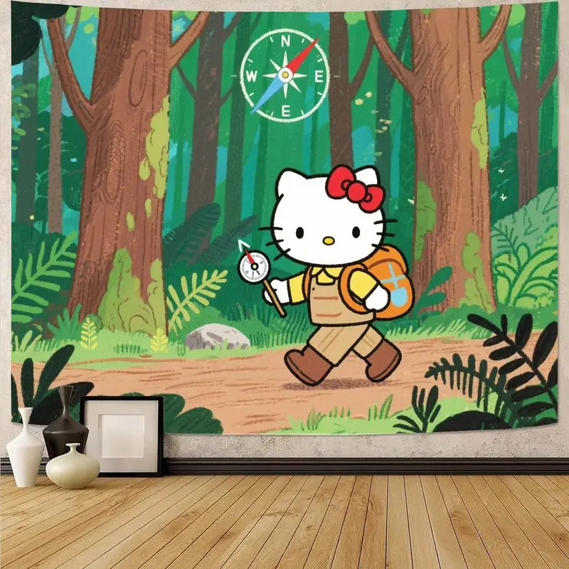 

1PC Sanrio Hello Kitty Forest Adventure Polyester Tapestry, Kawaii Hiking Wall Art for Girls Bedroom Decor, Cute Gift.