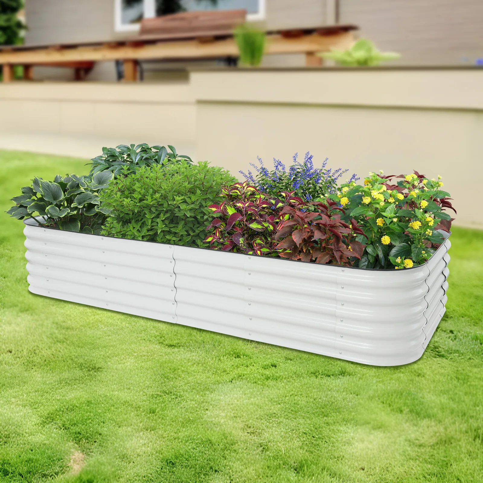 

White&Light Grey Raised Garden Bed Kit High-Class Steel - 112.223.6216.93In Size&Corrugated Design, Multi-Process For Durability