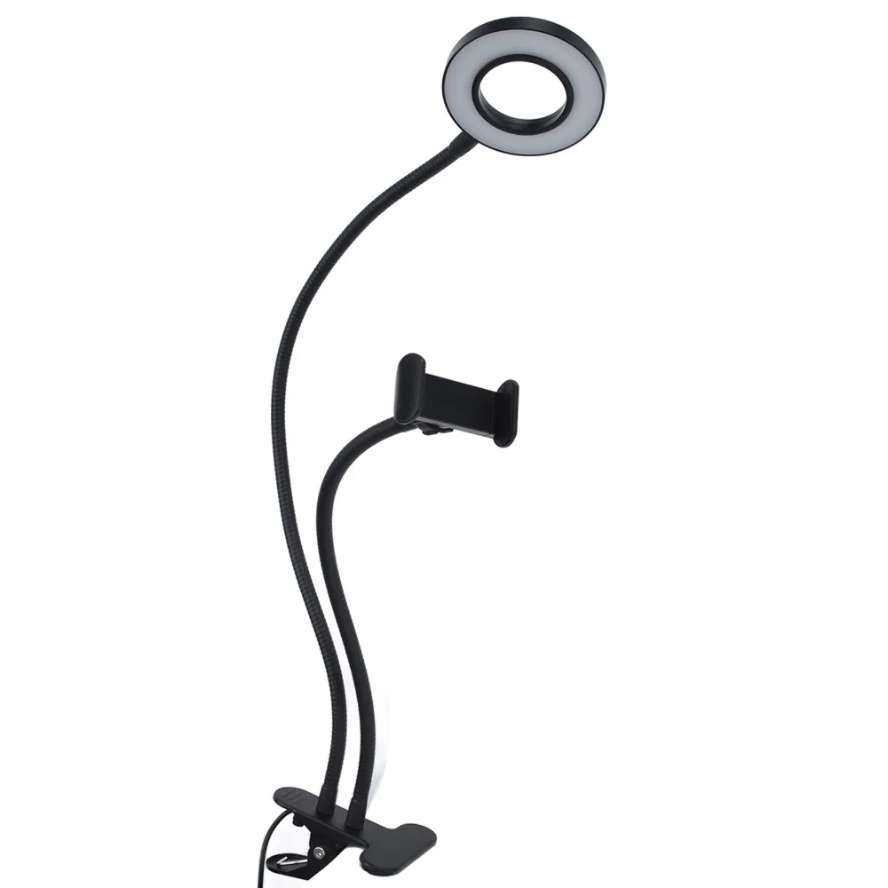 Portable 6W Selfie Ring Light 3 Color Modes Adjustable Angle Desk Lamp Clip On Design Dimmable Ring Light Video Conference