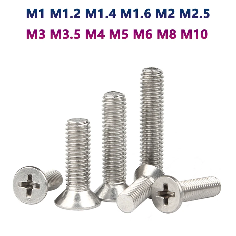 

M1 M1.2 M1.4 M1.6 M2 M2.5 M3 M3.5 M4 M5 M6 M8 M10 304 Stainless Steel Cross Phillips Flat Countersunk Head Screw Bolt Mini Small