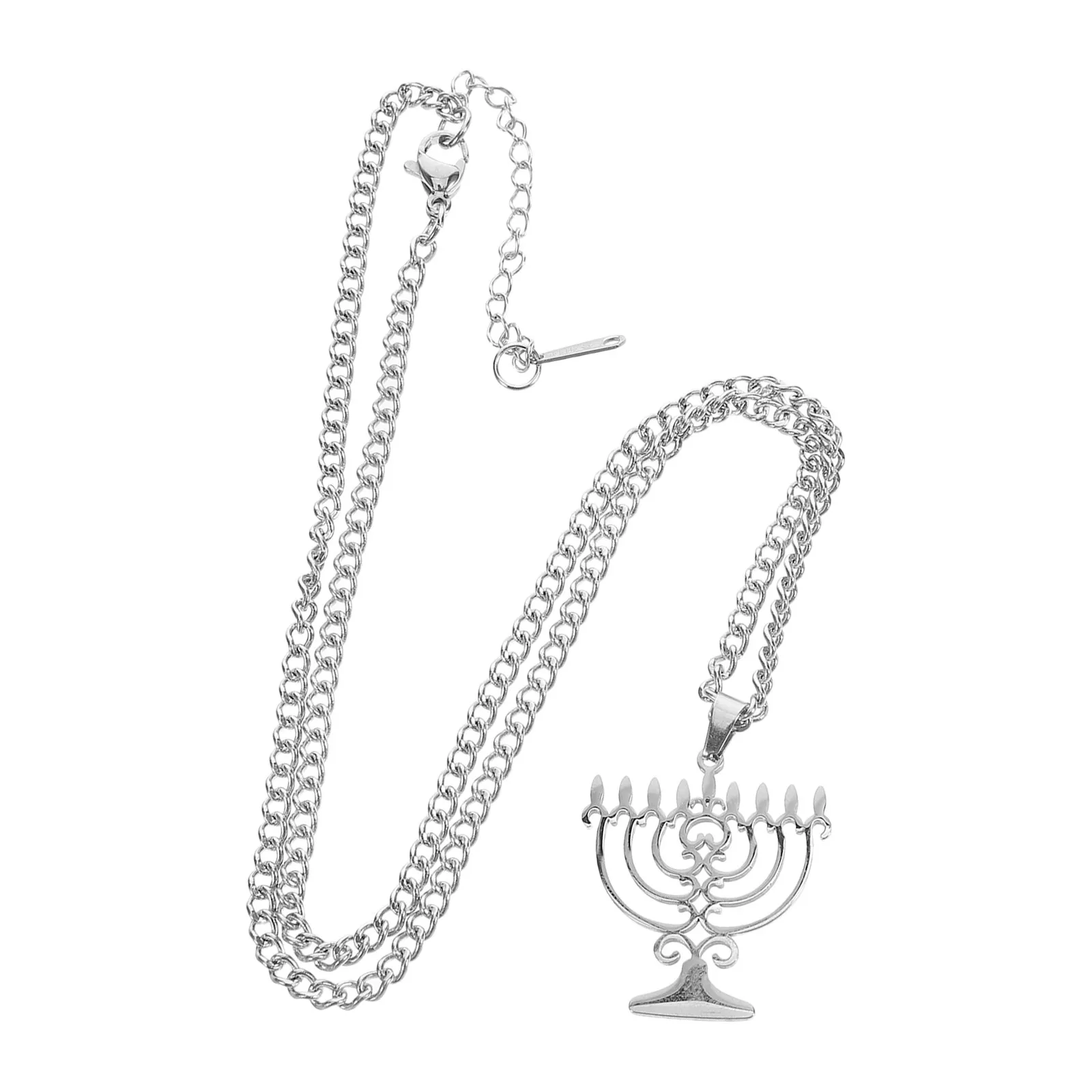 Stainless Steel Creative Hollow Menorah Necklace Trendy Religious Pendant Chanukah Jewelry Jewish Symbol Mens Pendant Necklace