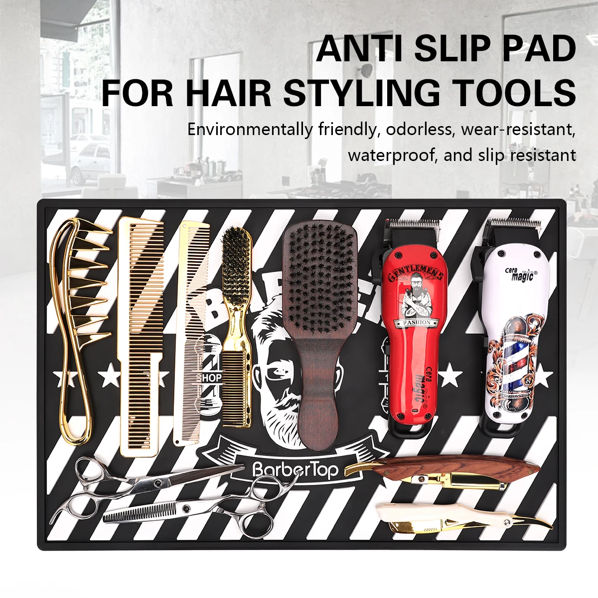 

Barbertop Hairdressing Tools Pad Hair Salon Hairdresser Scissors Hairpin Comb Siliconen Mat Professional Barber Supplies