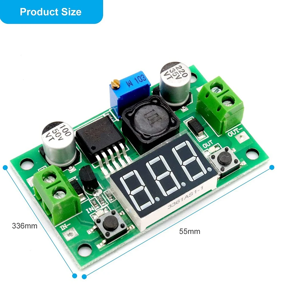 LM-2596 DC-DC Step Down Buck, modul konversi daya 4.0-40V Input ke 1.25-37V Output dengan tampilan Voltmeter LED