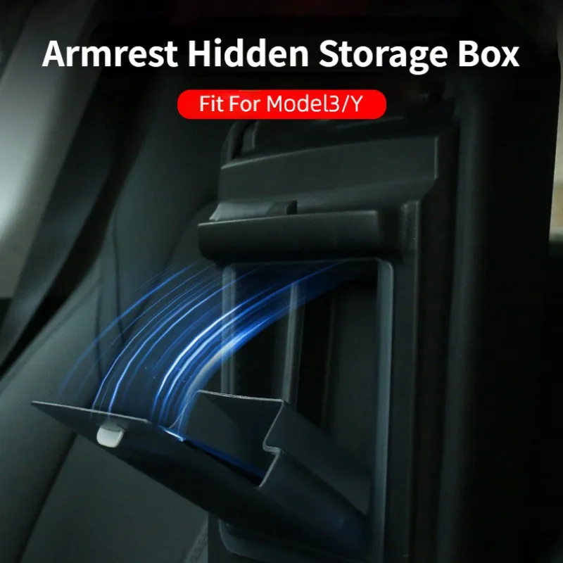 Hidden Storage Box for Tesla Model 3 Y Central Control Armrest Box Magnetic Suction Privacy Storage Box ABS Car Accessories 2023