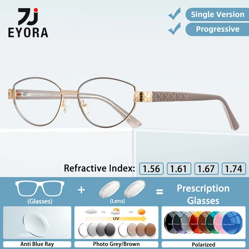 EYORA MIU Style Metal Wide Temple Reading Glasses Myopia Eyewear Hyperopia Anti Blue Light Progressive Photochromic Eyewear Lens