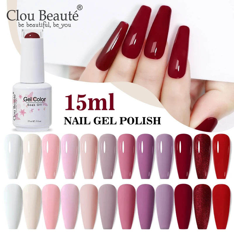 Clou Beaute 15 ml roter Nagelgellack Vernis Semi Permanent UV-härtender Nagelglitzerlack Base Top Coat Nails Gel Ongle