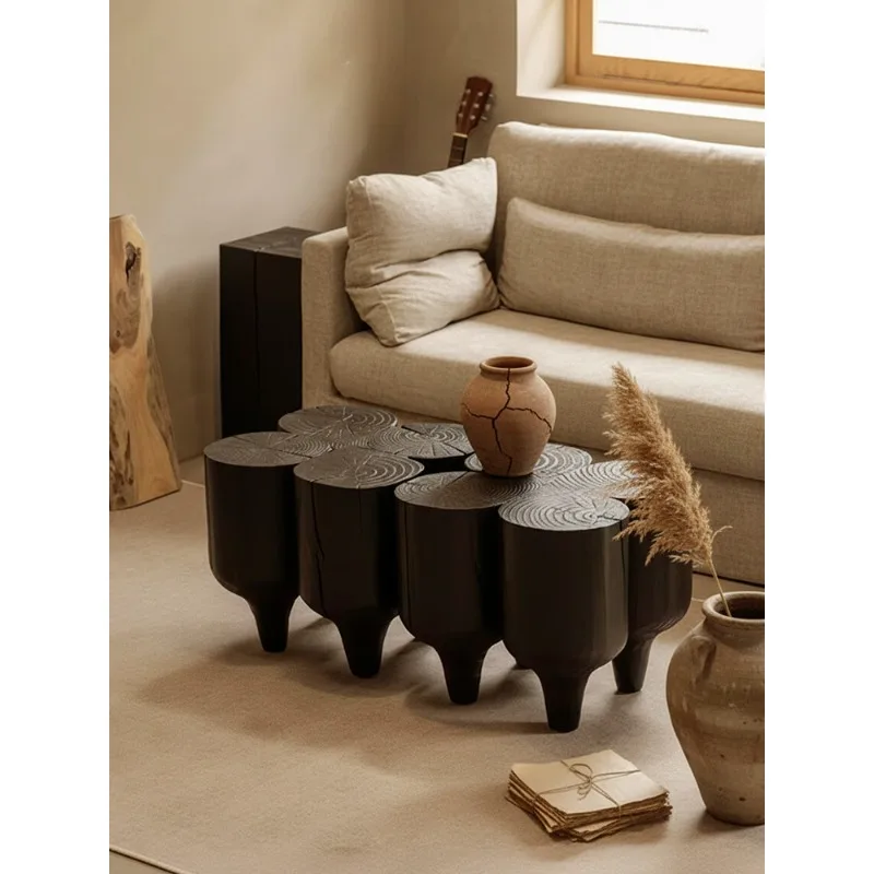 

Необычный черный карбонизированный журнальный столик из цельного дерева, креативный дизайнерский светильник для гостиной, дома, роскошный высокий смысл