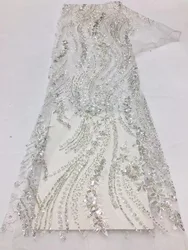 Handmade Beaded French Lace Fabric 2023 Latest Embroidery African Mesh Sequins Lace Fabrics for Wedding Dress NXX5460