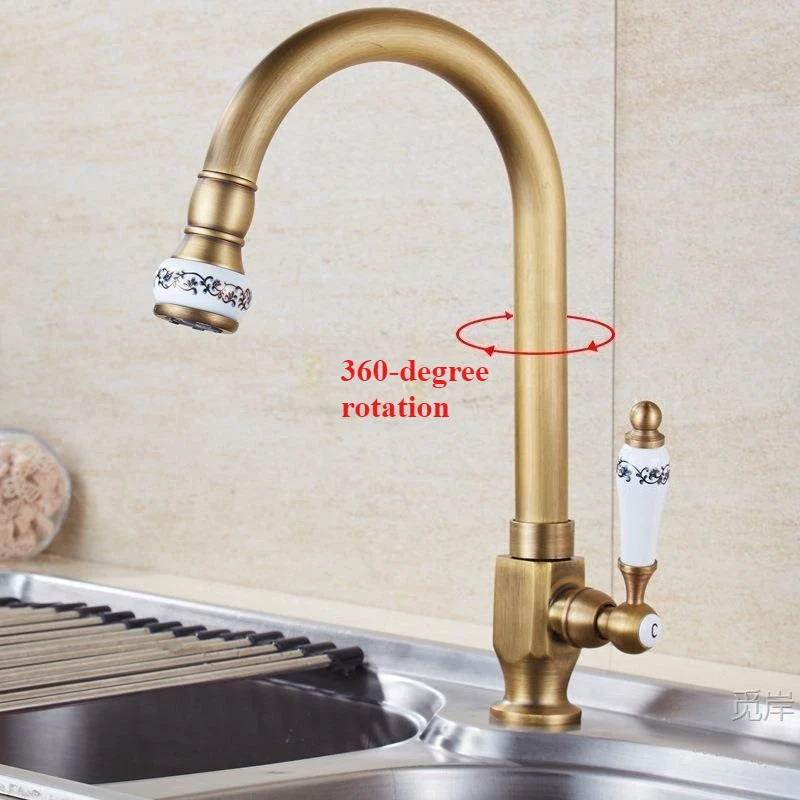 

Kitchen Sink Faucet Ceramic Antique Bronze Finished Cold Water Only 360 Swivel Rotation Single Hole Outdoor Balcony Faucet Tap