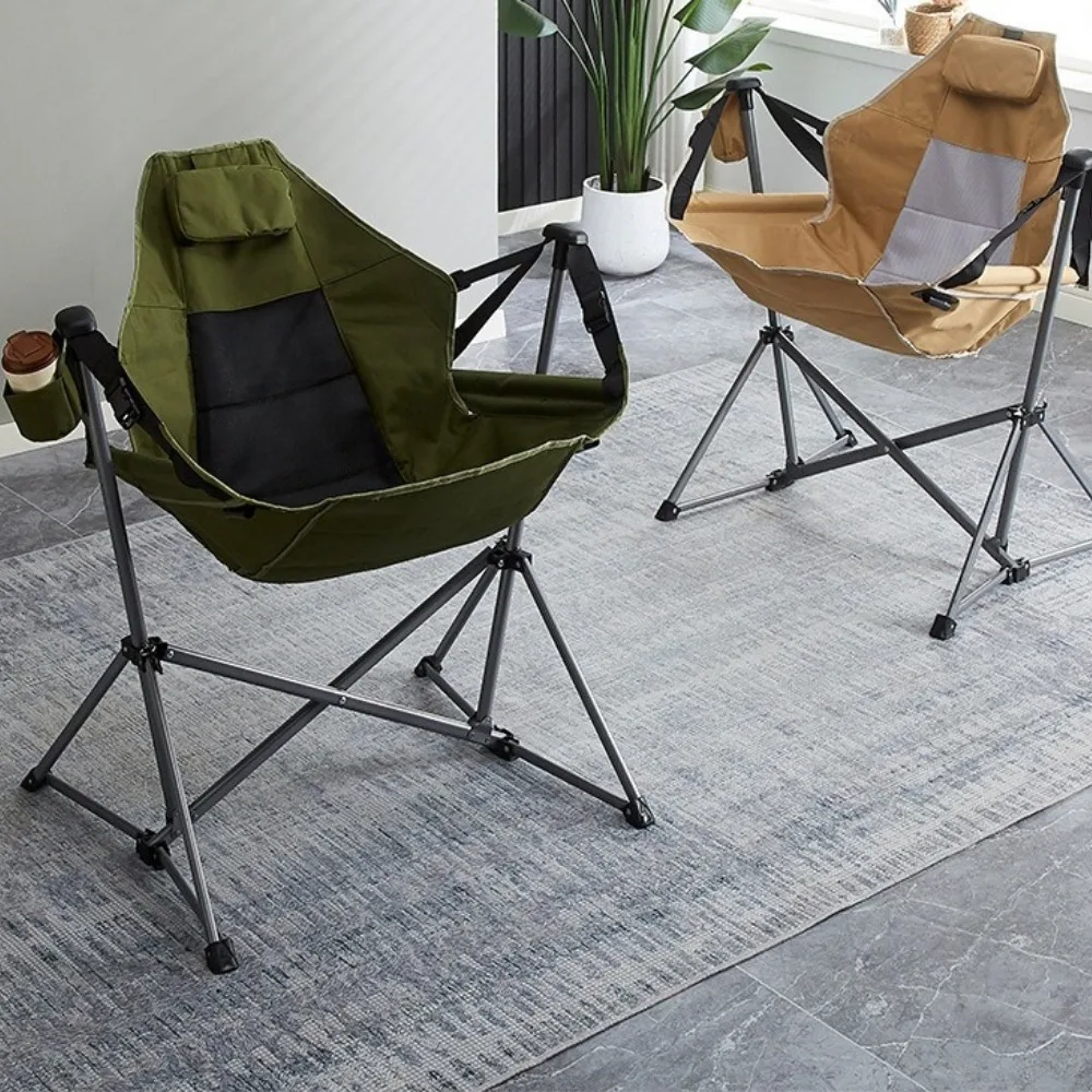 Lightweight and Portable Outdoor Camping Rocking Chair Portable Foldable Swing Chair Recliner Breathable Moon Hanging Chair Sand