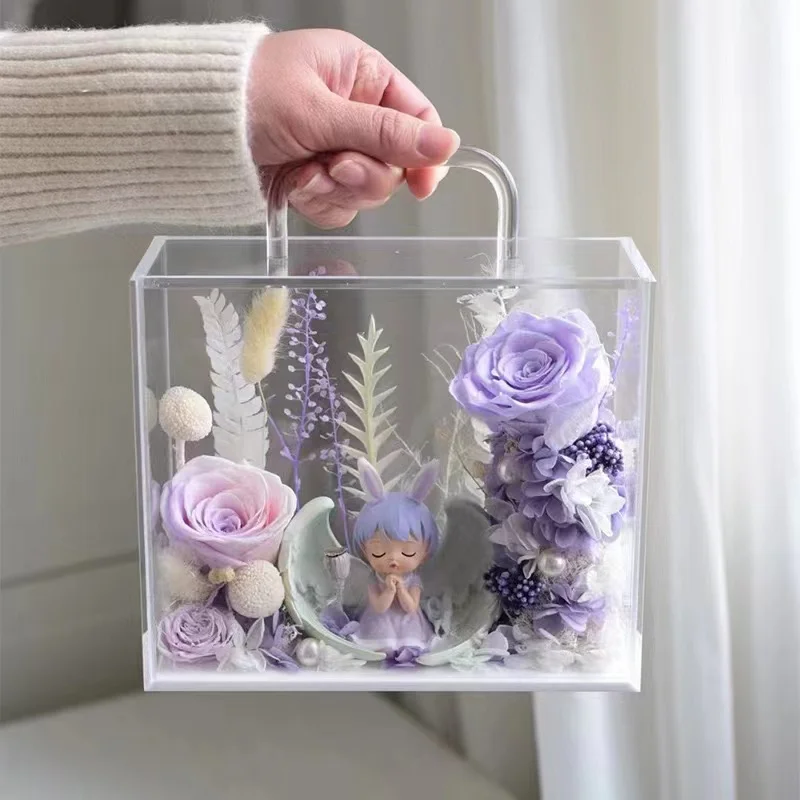 

Transparent Acrylic Flower Box Emp Box Luxury Handheld Vntine's Day Gift Box DIY Everlasting Flower Home Decoration