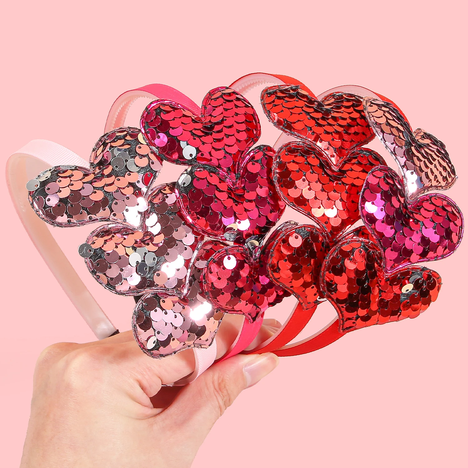 1/4pcs Sequin Heart Headbands for Women Valentine\'s Day Heart Shaped Hairbands Kids Girls Headband for Party Hair Accessories
