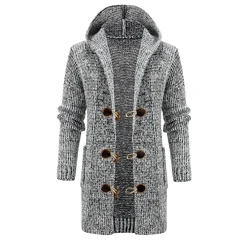 Long-term Europe and the United States long men's coat cardigan hooded knit cardigan