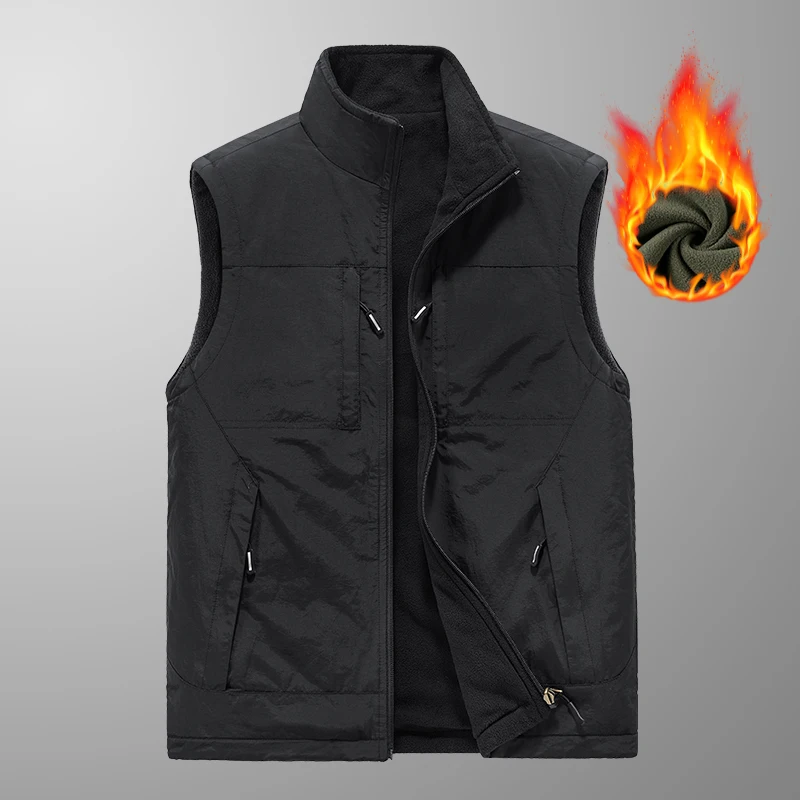

Double-Sided Wear Fce-Lined Thiened Casual Fiing Vest Large Size Outdoor Men's Autumn Winter Polyester Fiber Stand ...