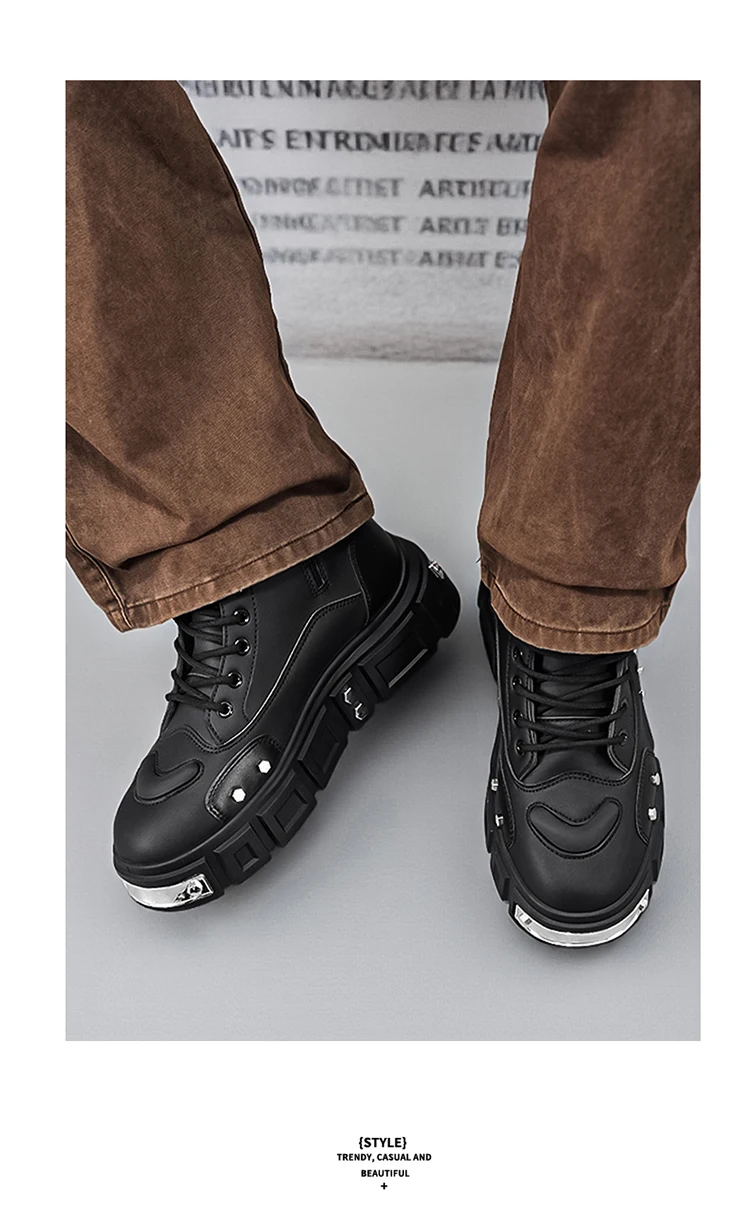 Modische Herren-High-Top-Stiefel, dicke Sohle zur Erhöhung der Körpergröße, vielseitige Freizeitschuhe – Detail 28