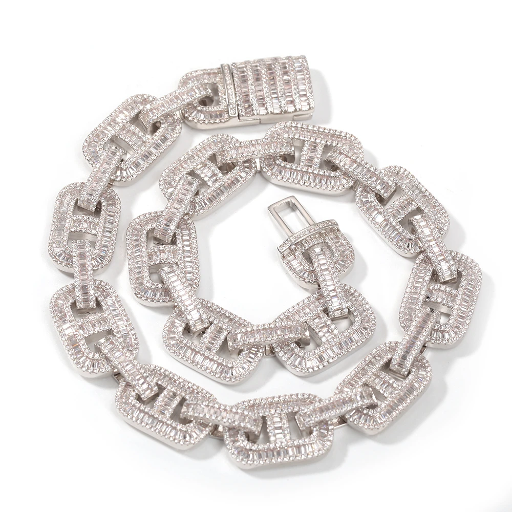 New Miami 19mm Big Box Clasp Cuban Link Necklace Charm Brass 18K Gold Plated Iced Bling CZ Zircon Men's Women Hip Hop Jewelry