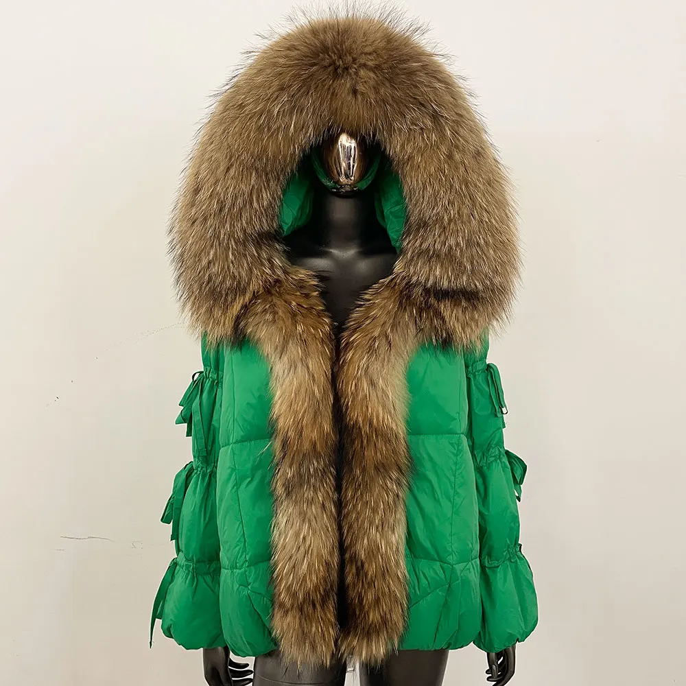 Cappotto di pelliccia di realtà Vera pelliccia di volpe Cappotto di piumino d'anatra bianco Lady Caldo inverno Piumino con cappuccio Parka da donna Cappotto di pelliccia naturale Donna