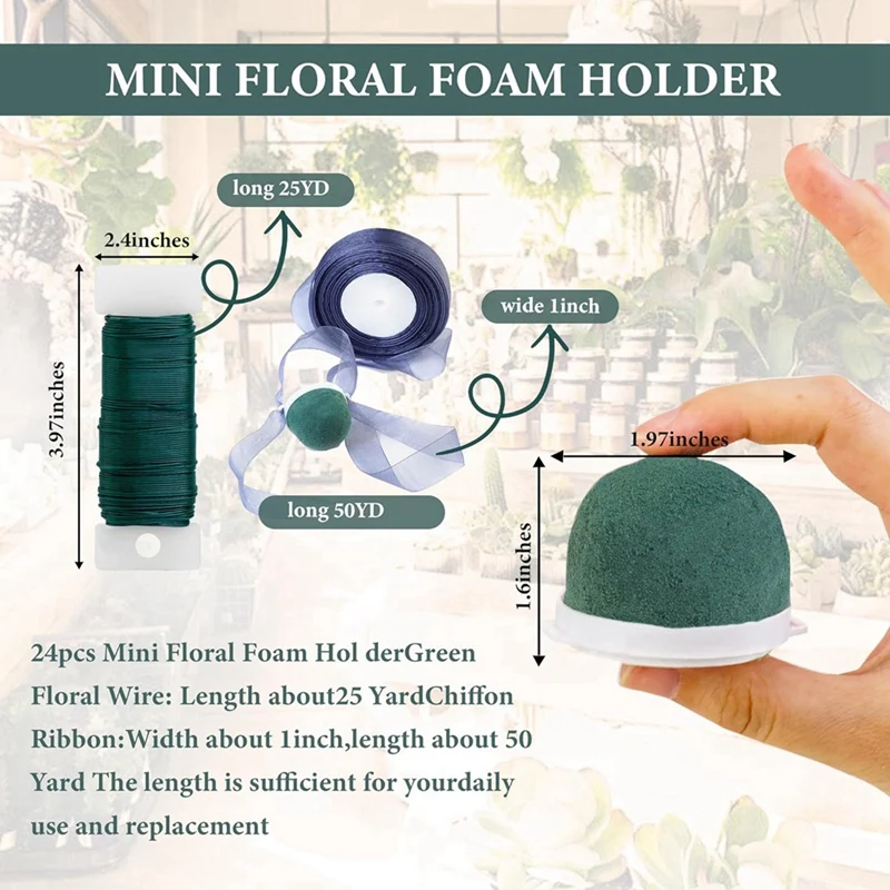 12 Pcs Mini Round Floral Foam Holder,Green Dry And Wet Florist Flower Block Craft Arrangement Supplies For Wine Bottle