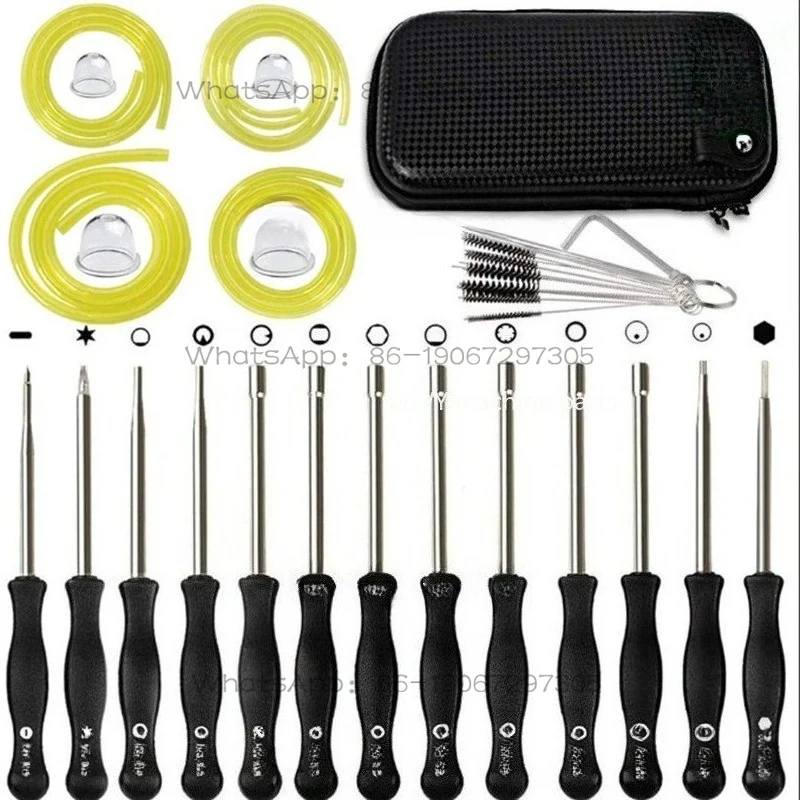 Carburetor Screwdriver 14-piece Set Black Leather Box with Brush Idle Speed Adjustment