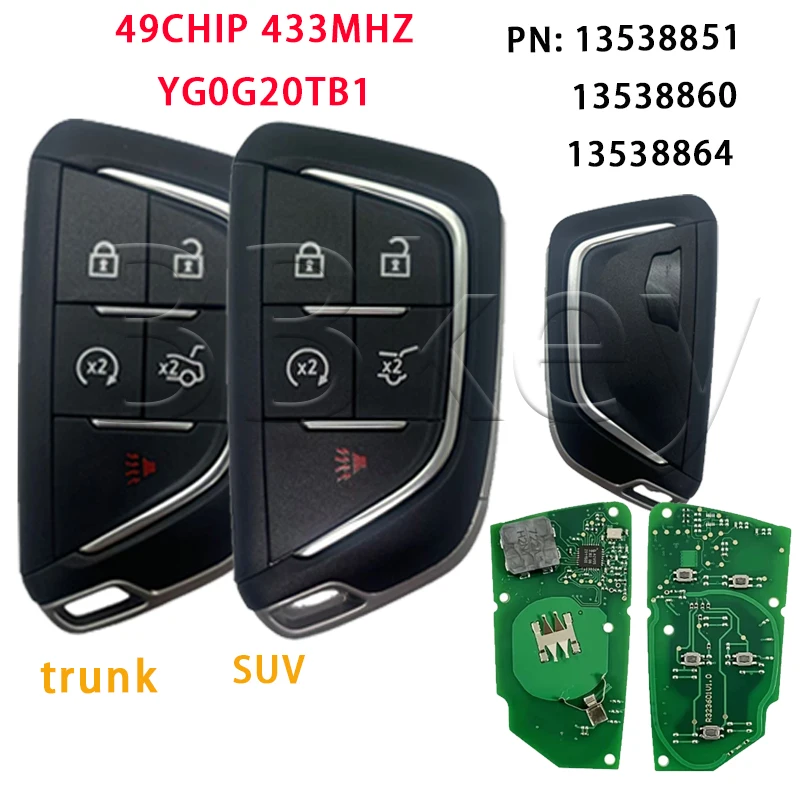 

BK key for For For Cadillac CT4 CT5 Escalade 2020 2021 2022 2023 2024 ID49 Chip YG0G20TB1 433MHz