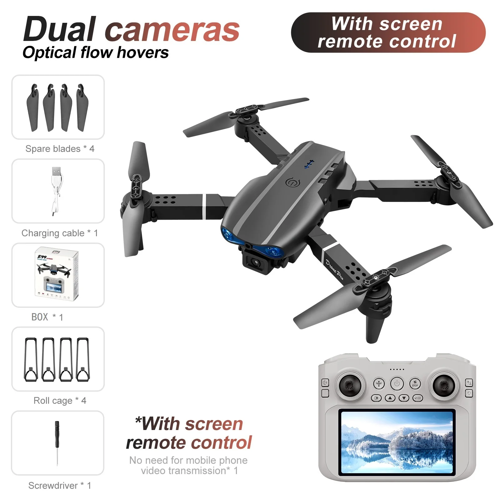 2026 Nieuwe E99 MAX Drone Fabriek Professionele 8K HD 4.3 "Afstandsbediening Headless Modus Helikopter 360 Flip Quadcopter Kid speelgoed Geschenken