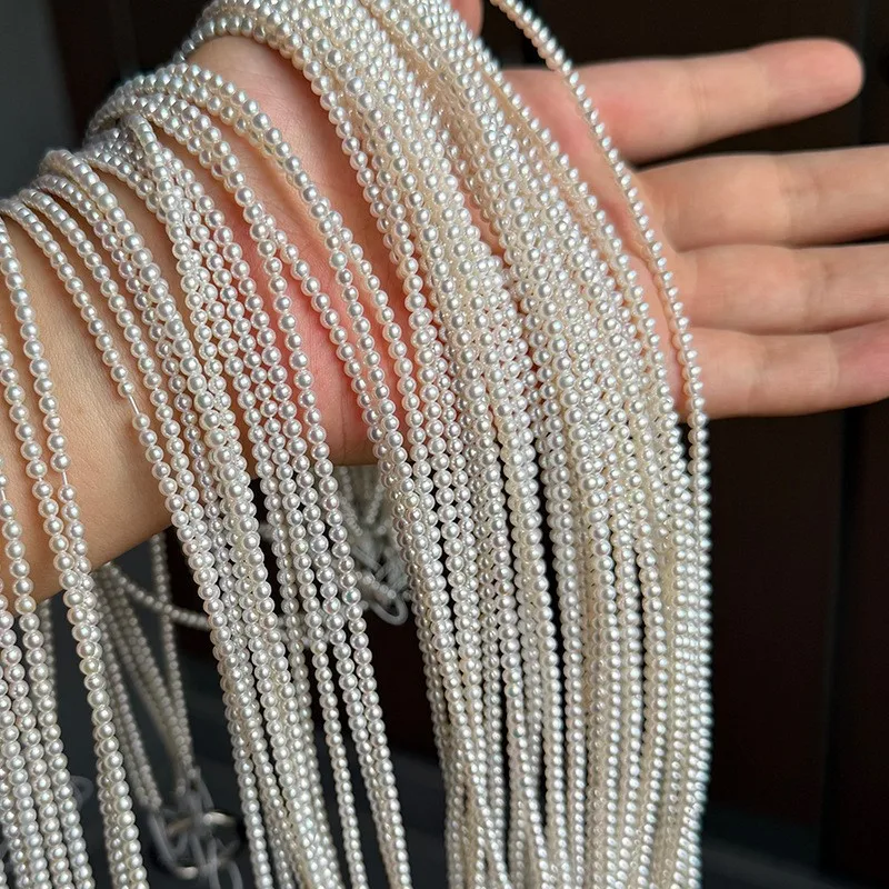 2.5-3mm nearly perfectly round natural freshwater mini baby pearls, approximately 39 cm in length, 150 pieces.