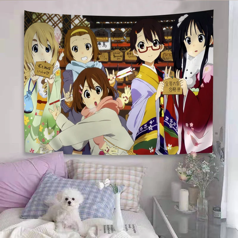 New K-ON! Anime Colorful Tapestry Wall Hanging Hippie Flower Wall Carpets Dorm Decor INS Home Decor