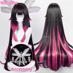 Fatui Columbina synthetische Perücke 105cm lang schwarz rosa gemischt Cosplay Anime Perücken Columbina Zubehör hitze beständige Haar Perücke Kappe