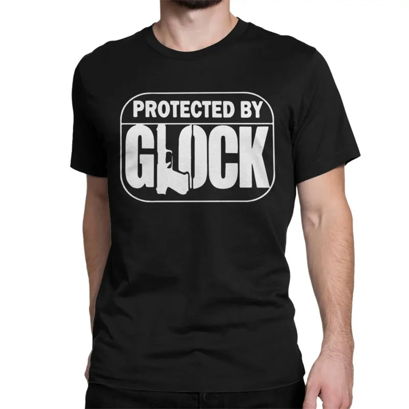 Y2K Men Women's Protected By Glock T Shirt Tactical Pistol 100% Cotton Tops Novelty Short Sleeve O Neck Tees Gift Idea T-Shirt