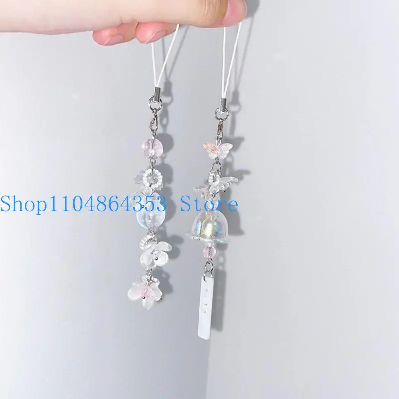 652F Jellyfish Phone Chain Flower Pendant Keychain Acrylic Phone Charm Strap Lanyard