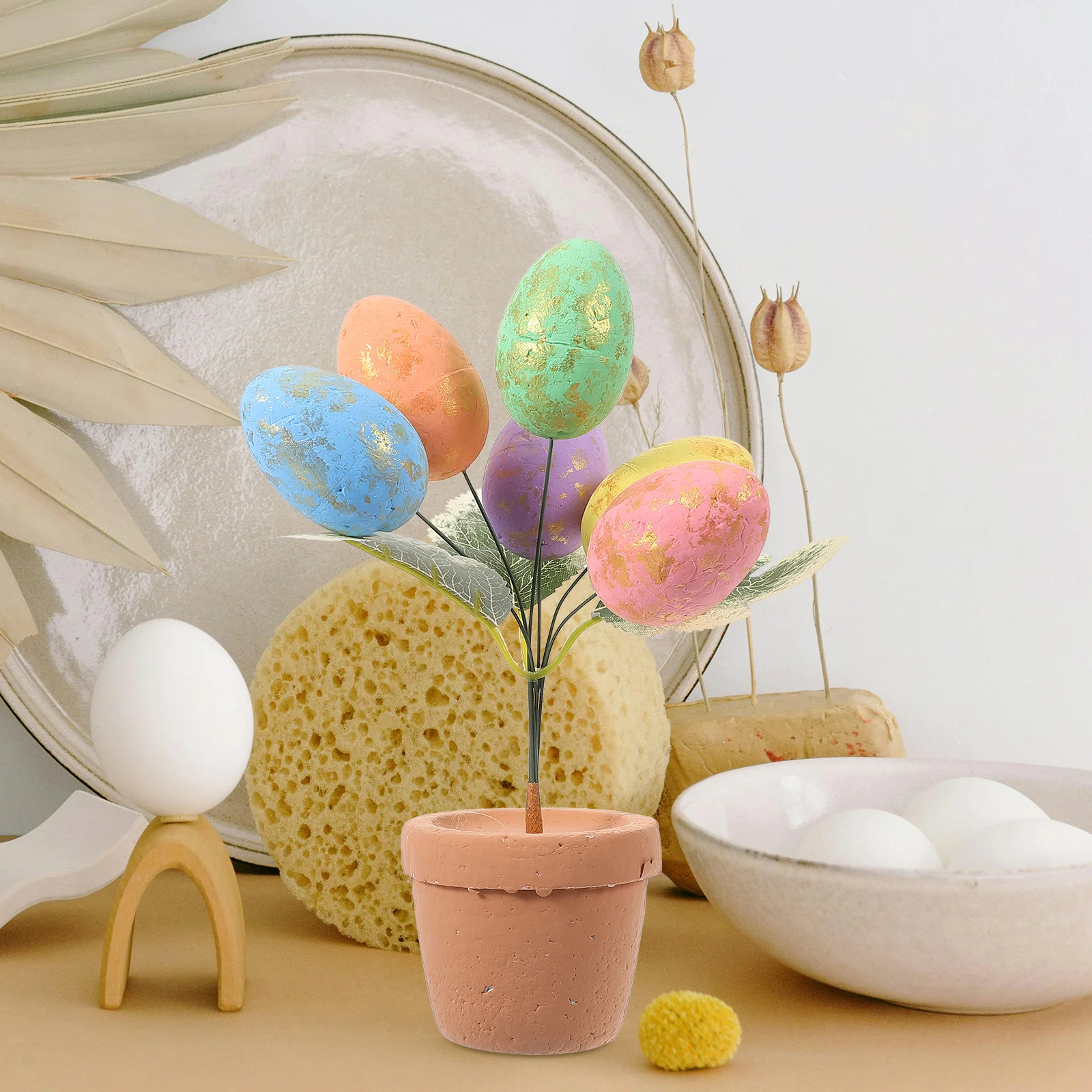 

2Pcs Golden Speckled Easter Egg Bonsai Decor Plastic Foam Desktop Centerpiece for Party Home Garden Decoration