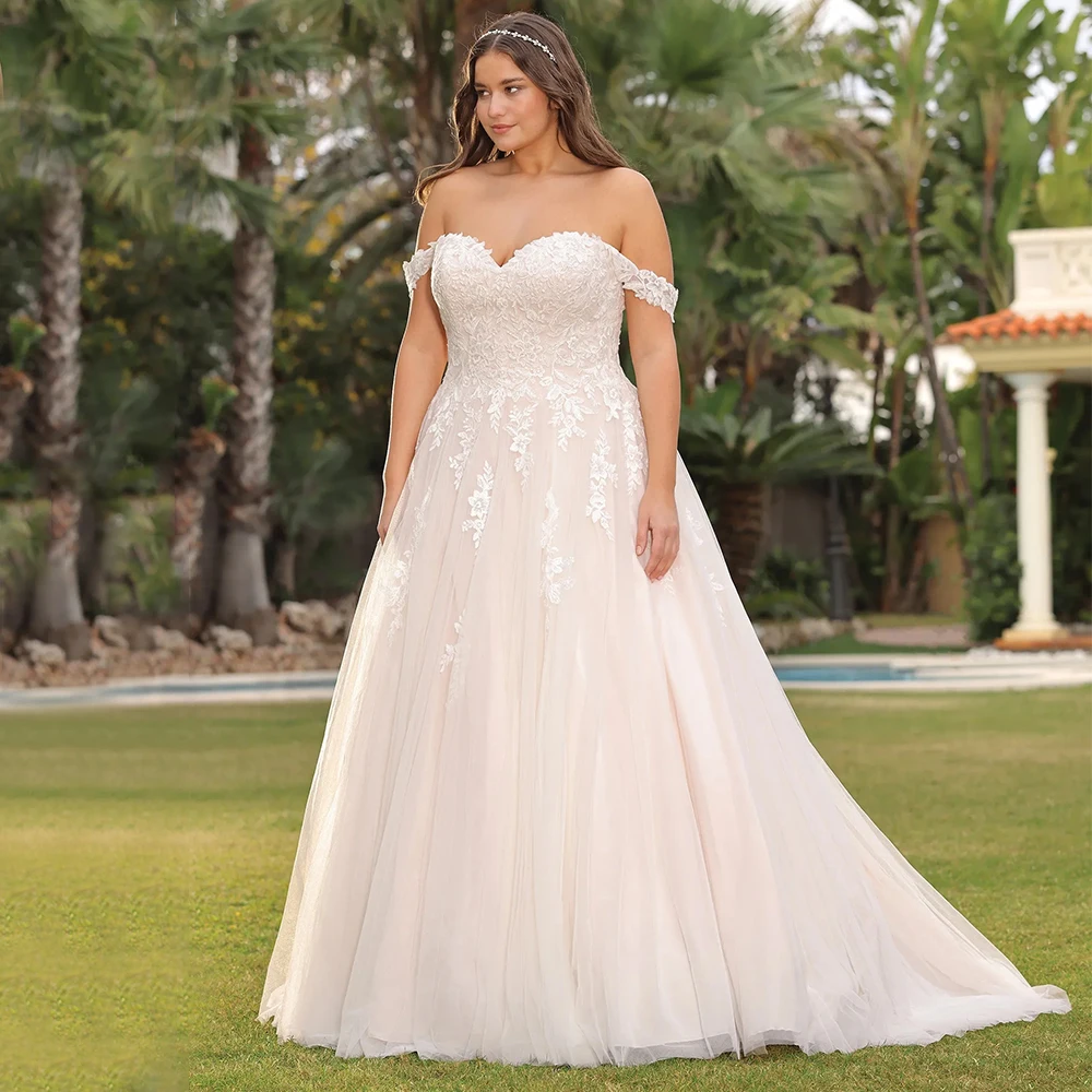 

Customized Formal A-line Plus Size Wedding Dress for Woman Lace Up Back Sexy Sweetheart Off the Shoulder Appliques Bridal Gowns