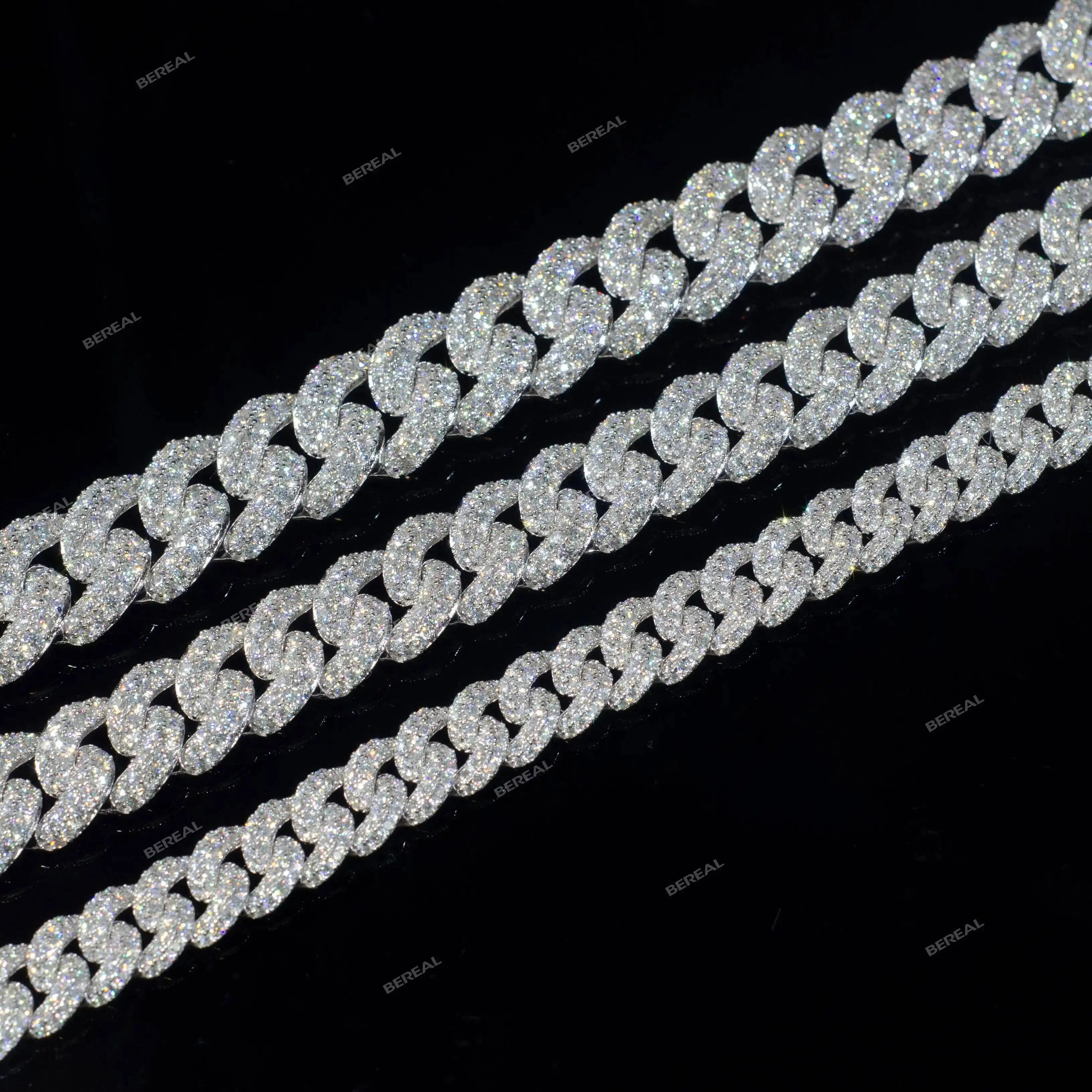 Wholesale 14MM Vvs Moissanite Cuban Chain Hip Hop Style Round Brilliant Cut Gold Plated 925 Silver Cuban Link Necklace