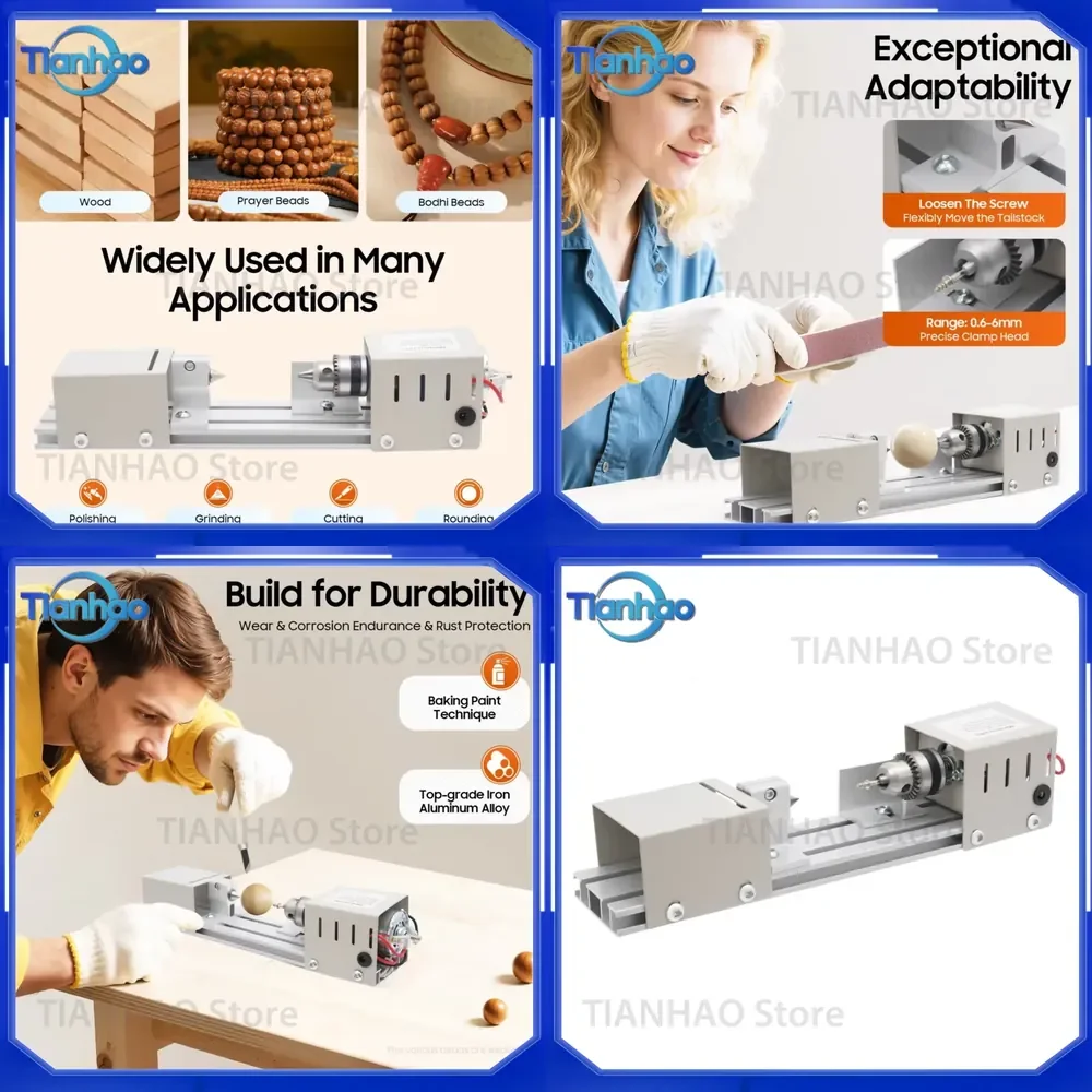 100W Mini Lathe for DIY Woodworking 7 Gears Adjustable Milling Grinding Polishing Machine 4000-9000 RPM