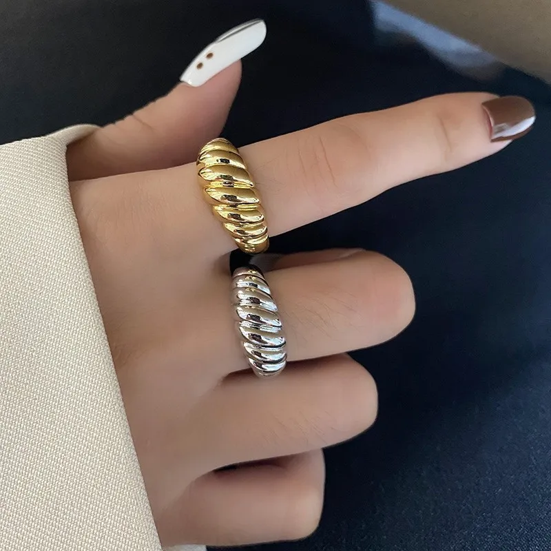 Vintage Silver Color Trendy Women Jewelry French Croissant Adjustable Ring Braid Twisted For Women Girl Trendy Party Gifts