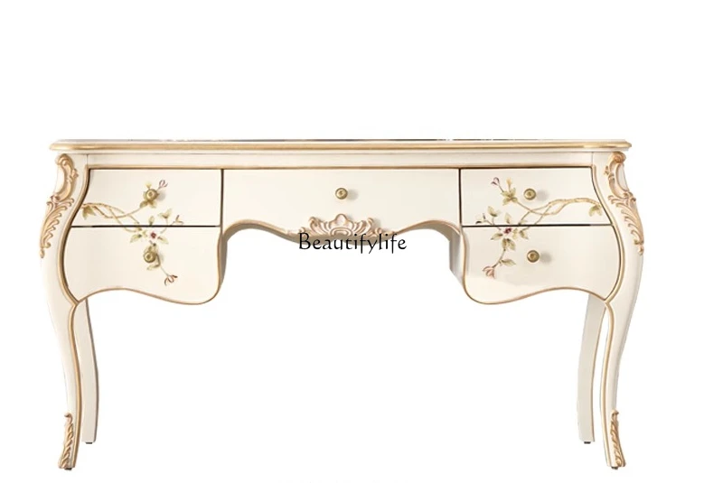 

French hand painted solid wood carving flower dressing table European style cloakroom large flat villa master dressing table
