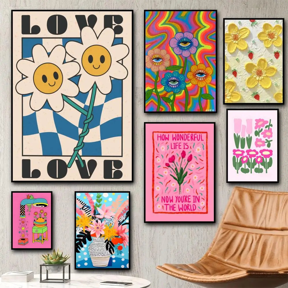 Pintura en lienzo Pastel danés colorido estético, póster en lienzo de caligrafía: decoración de pared duradera resistente al agua sin arrugas para todos los espacios