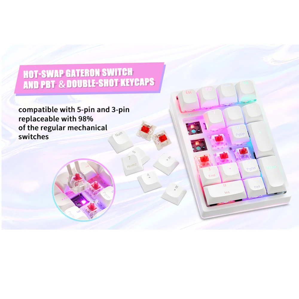 Motospeed K24 Mechanical Numeric Keypad White Hot-Swap  Switch Wired Keyboard Computer Numpad 21 Keys With Drive For Laptop PC