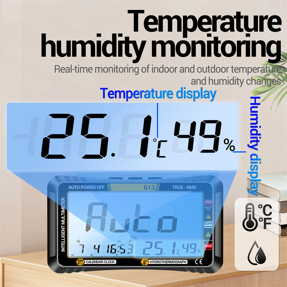 Smart Multimeter  Full Screen Touch Operation with Calendar Temperature and Humidity Meter Multifunction Electrician Instrument