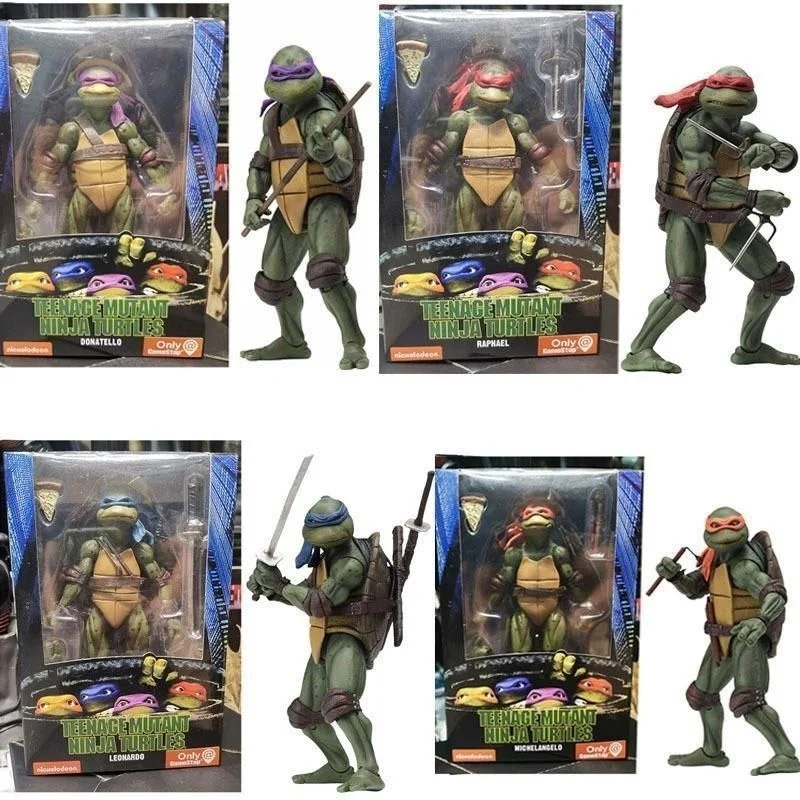 In Stock Neca Turtles 1990 Movie Style Pizza Club Raphael Leonardo Michelangelo Donatello Anime Action Figures Model Toys Gifts