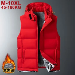 10xl 9xl 8xl Fleece Liner Sleeveless Jacket Men Thicken Cotton Vest Hat Hooded Warm Winter Plus Size Casual Waistcoat Male