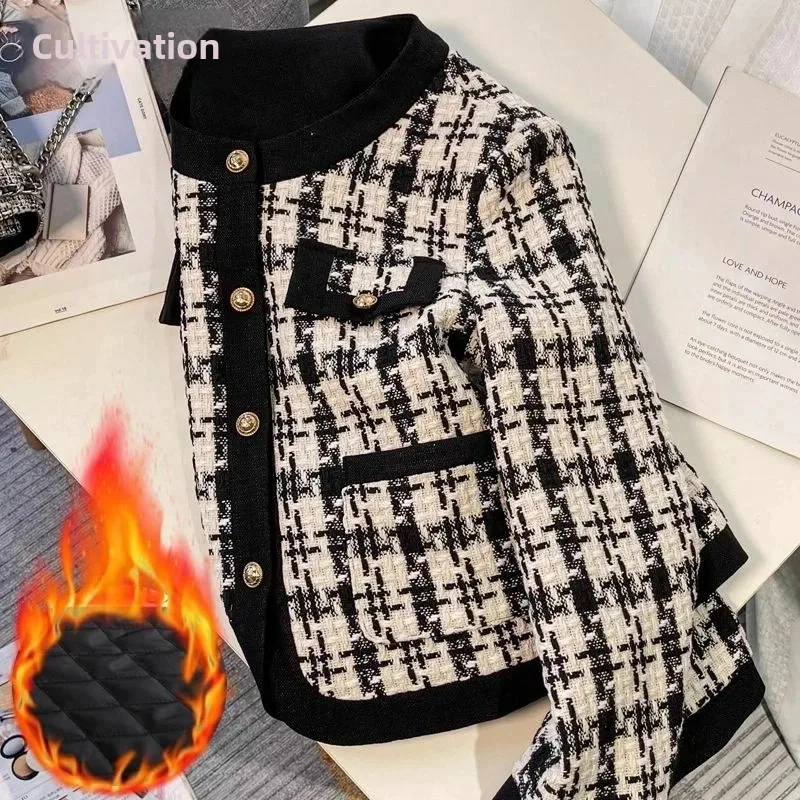 2024 Autumn/Winter New Tweed Style Jacket Korean Version Casual Elegant Socialite Style Petite Thousand Bird Cropped Top Popular