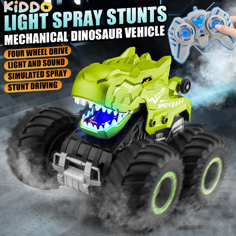 Dinosaur RC Car Led Lights 2.4G Radio Remote Control Cars Spray Tumbling Stunt Climbing Car Trucks Boys Toys for Kids Christmas